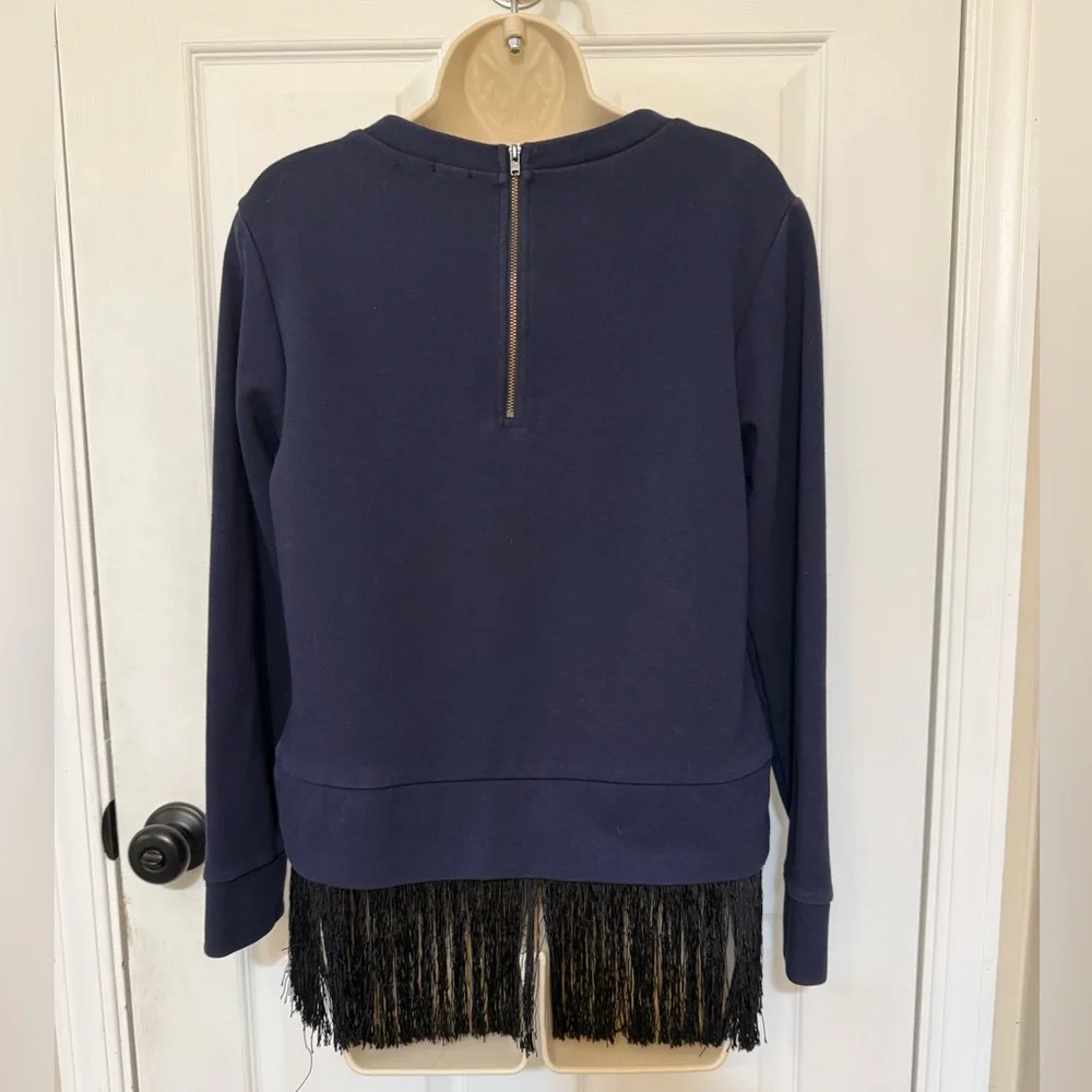 J.Crew Fringe Hem Sweatshirt Navy Crewneck Pullover Sweater Medium